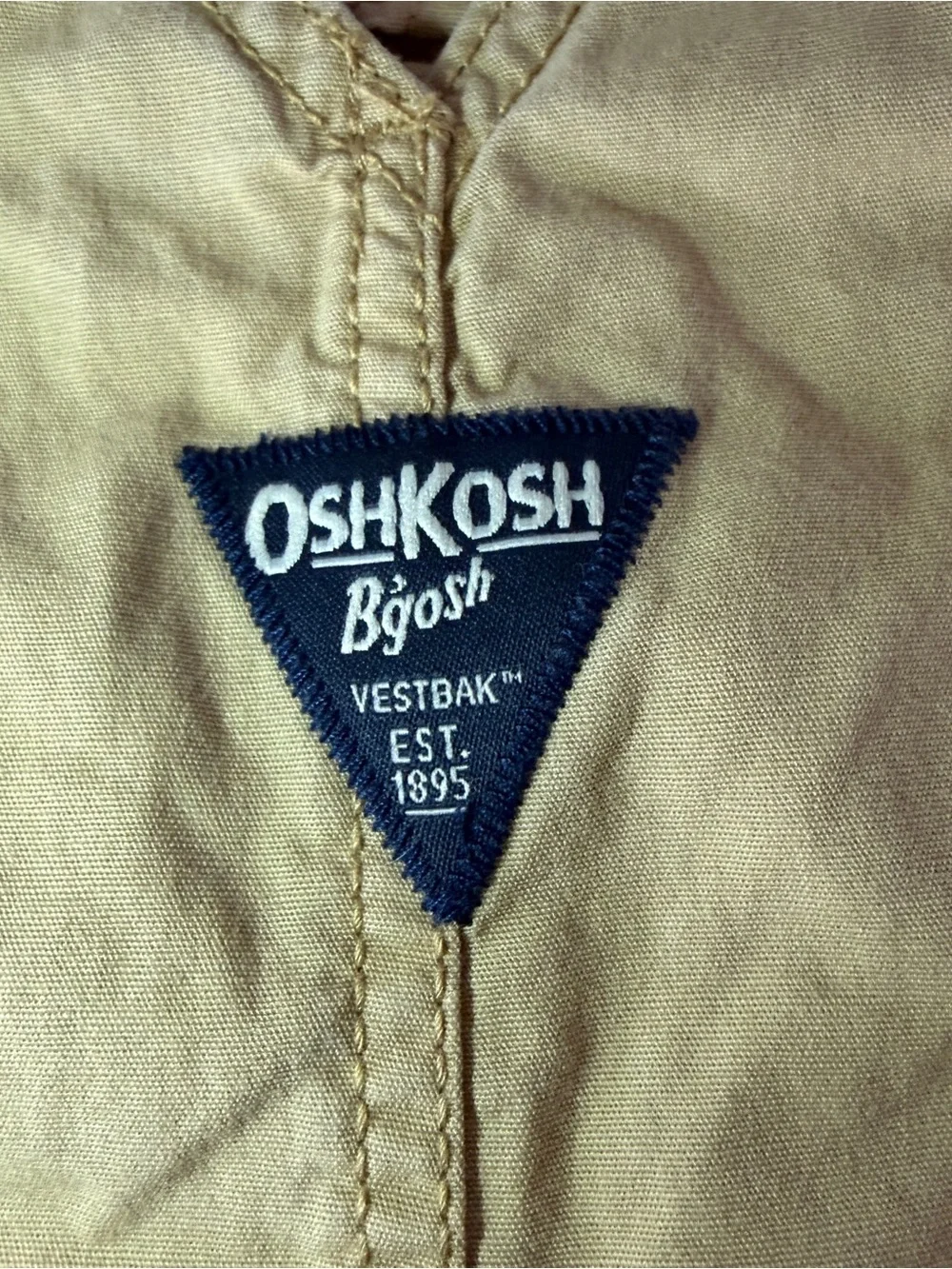 OshKosh B'gosh 12M Beige/Blue 100% Cotton Overall Adjustable One-Piece Pockets